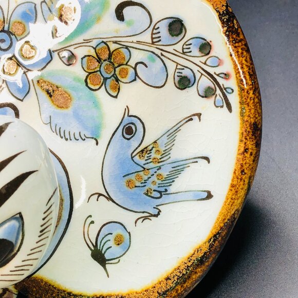 Vintage Ken Edwards Tonala Pottery DUCK, Folk Art Blue Bird Butterfly Florals - Picture 6 of 13